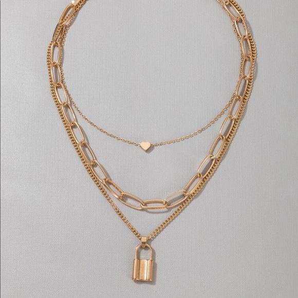Zara Jewelry - NEW Gold Layered Nacklace - lock, heart, chain